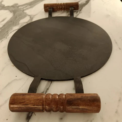 Pure Iron Tawa Round with Wooden Handle/ Pre-Seasoned No chemical Coating – Image 3