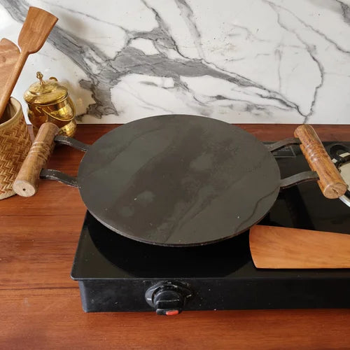 Pure Iron Tawa Round with Wooden Handle/ Pre-Seasoned No chemical Coating – Image 4