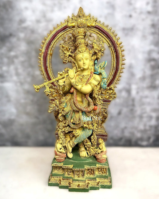 Pure Superfine Brass Krishna Statue | 32 Inch - Sama Homes Idol - Brass Sculpture