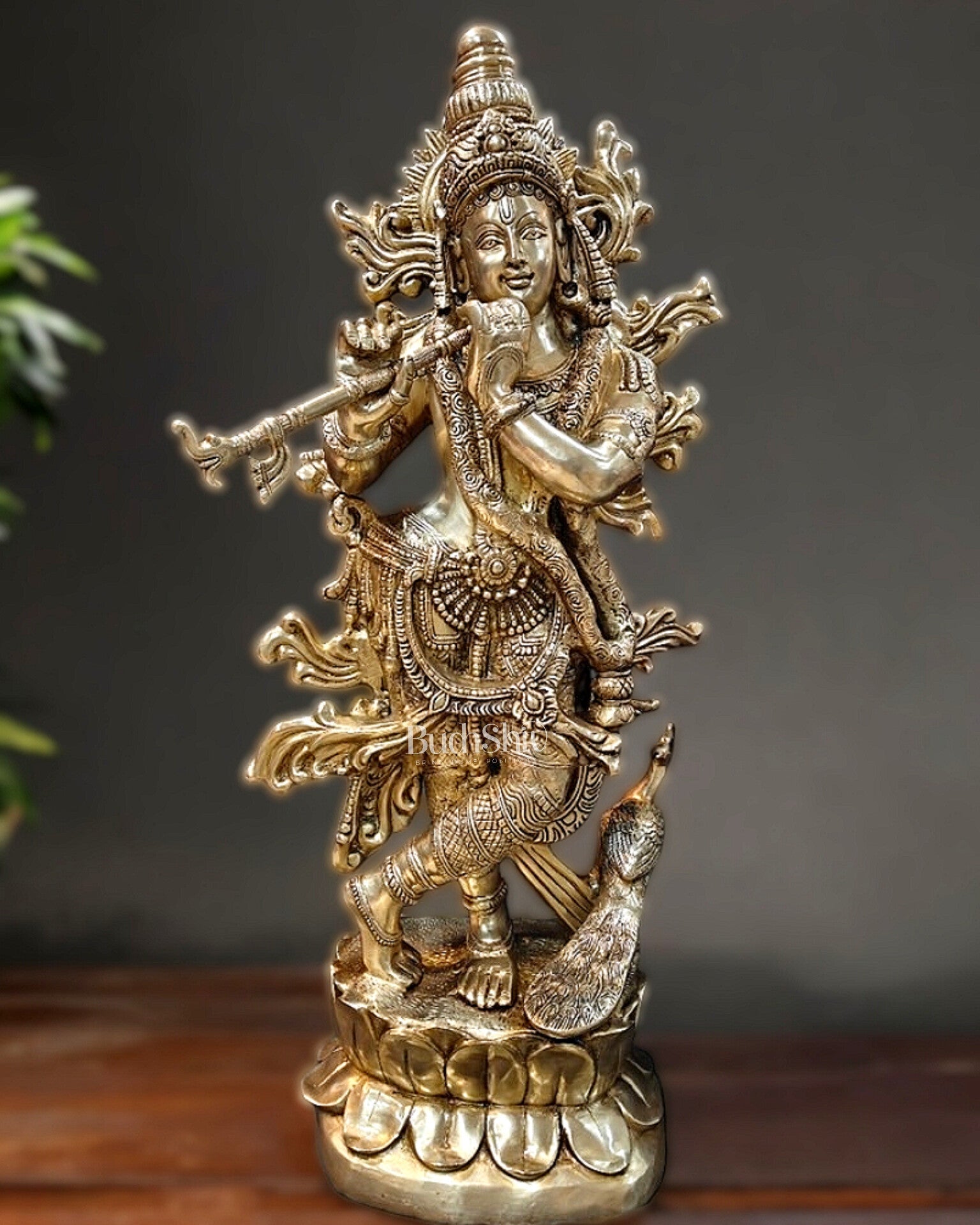 Pure Superfine Brass Large Lord Krishna Statue - 4 Feet Tall - Sama Homes Idol - Brass Sculpture - Eco-friendly - Sama Homes