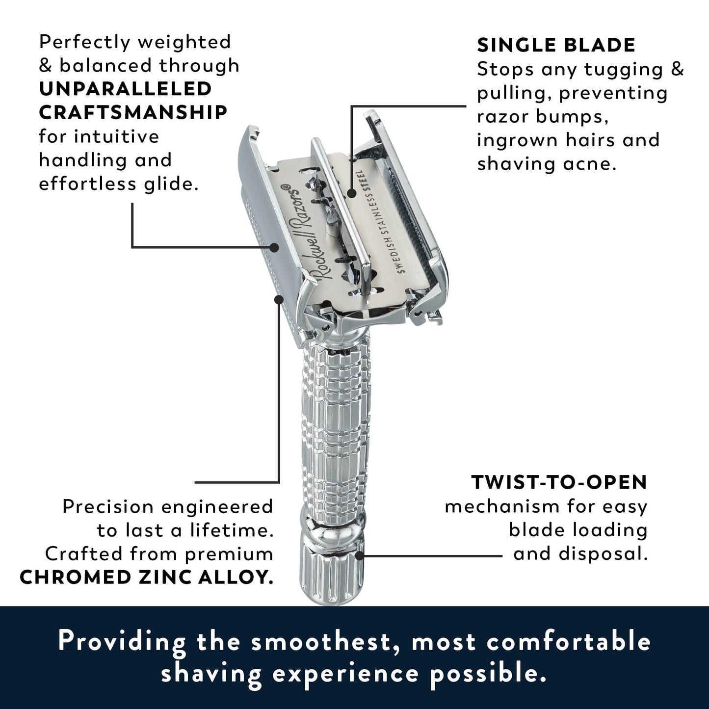 Rockwell R1 DE Safety Razor - White Chrome