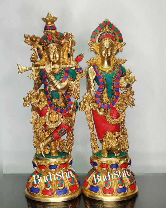 Sama Homes-radha krishna brass idols 18 inch
