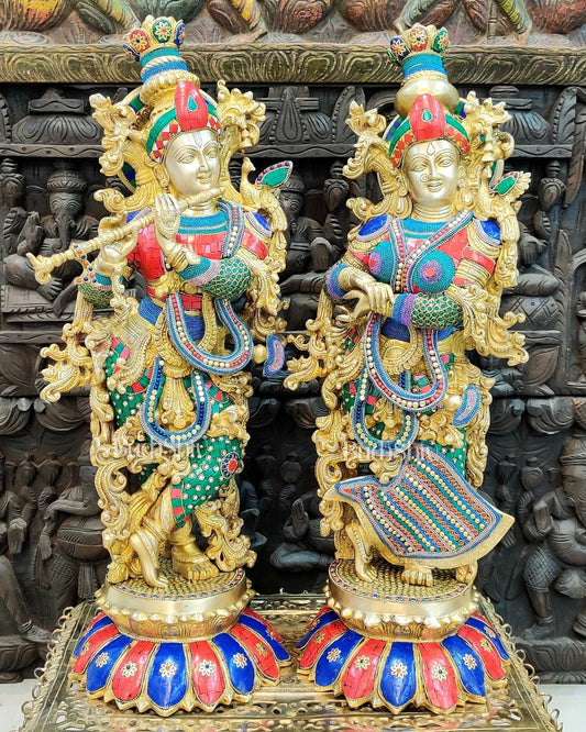 Radha Krishna Brass Idols - 27" - Sama Homes Idol - Brass Sculpture