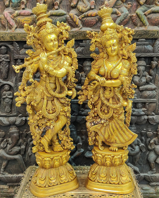 Sama Homes-radha krishna brass idols 29 inches golden butter brass