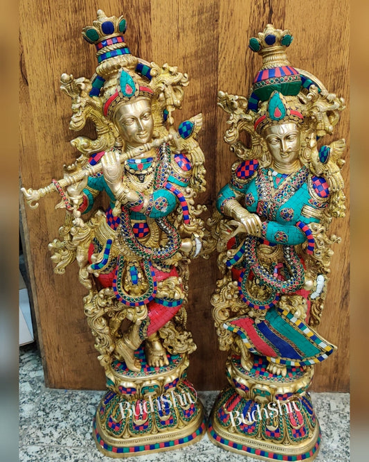 Sama Homes-copy of radha krishna brass idols 29 inches height with double layered meenakari stonework 1
