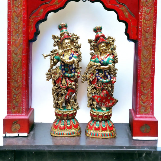 Sama Homes-radha krishna brass idols 29 inches height with double layered meenakari stonework 2