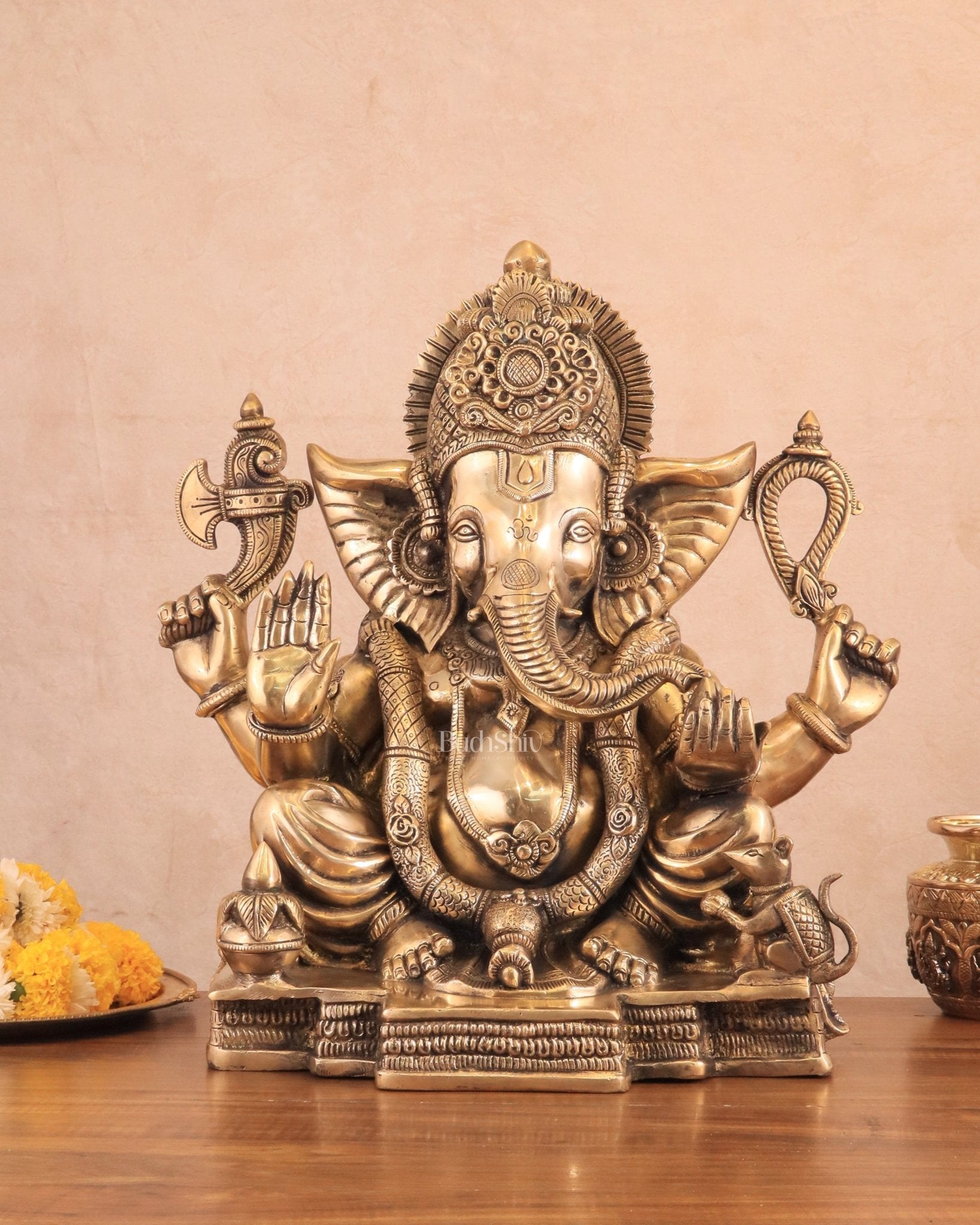 Rare Vinayaka Statue: Pure Brass with glossy Tone | 19 INCH - Sama Homes Idol - Brass Sculpture - Eco-friendly - Sama Homes