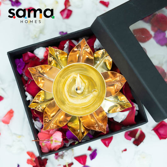 SAMA Homes - pure copper brass elegant handcrafted metal lotus diya 3 inch