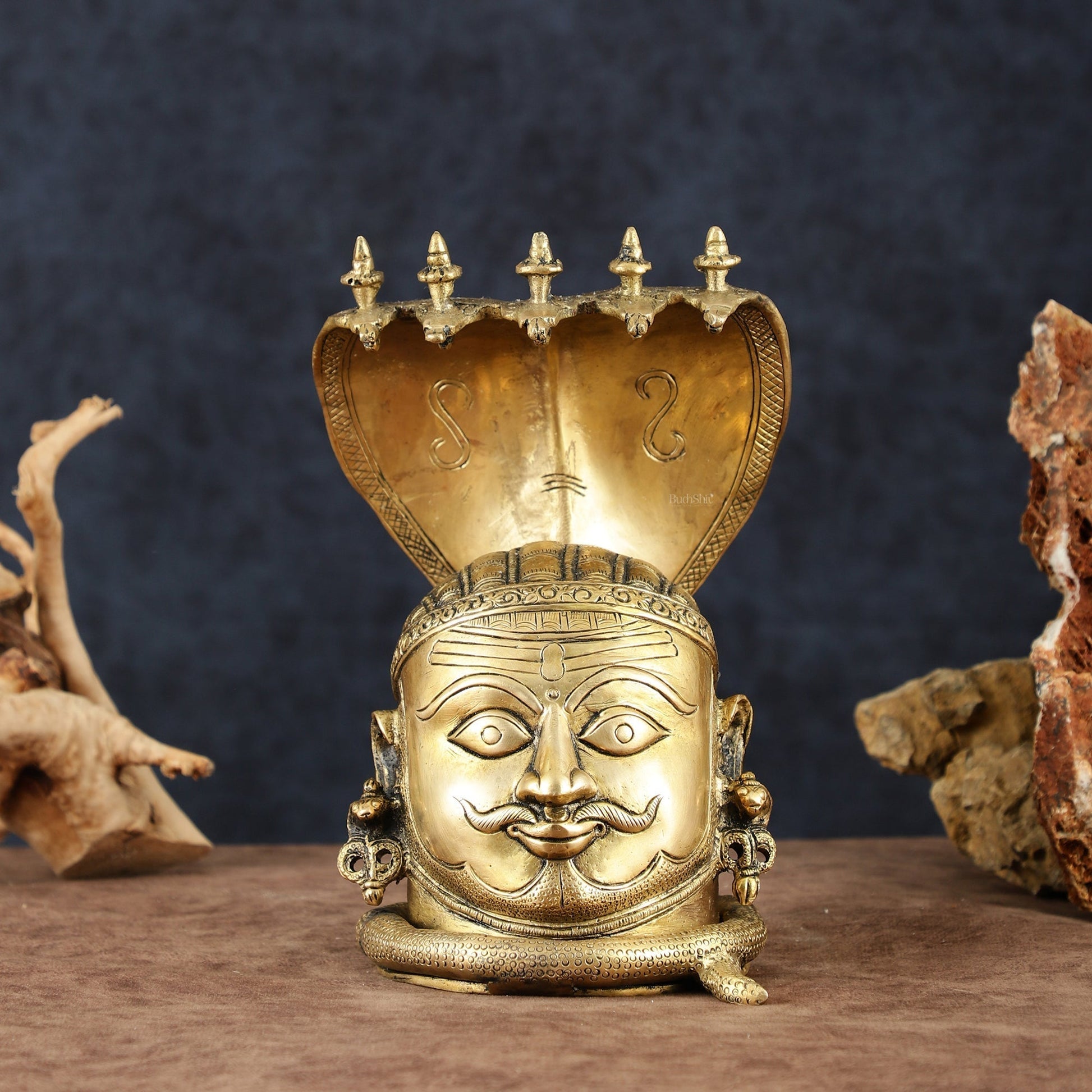 Regal Brass Shiva with Mukhalingam and Naga Aura Statue – 9.5" Height - Sama Homes Idol - Brass Sculpture - Eco-friendly - Sama Homes