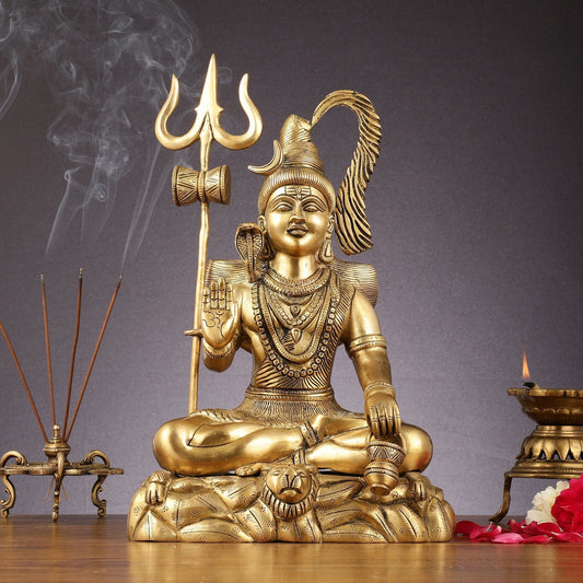 Sacred 15.5-Inch Brass Lord Shiva Statue in Blessing Posture - Sama Homes Idol - Brass Sculpture