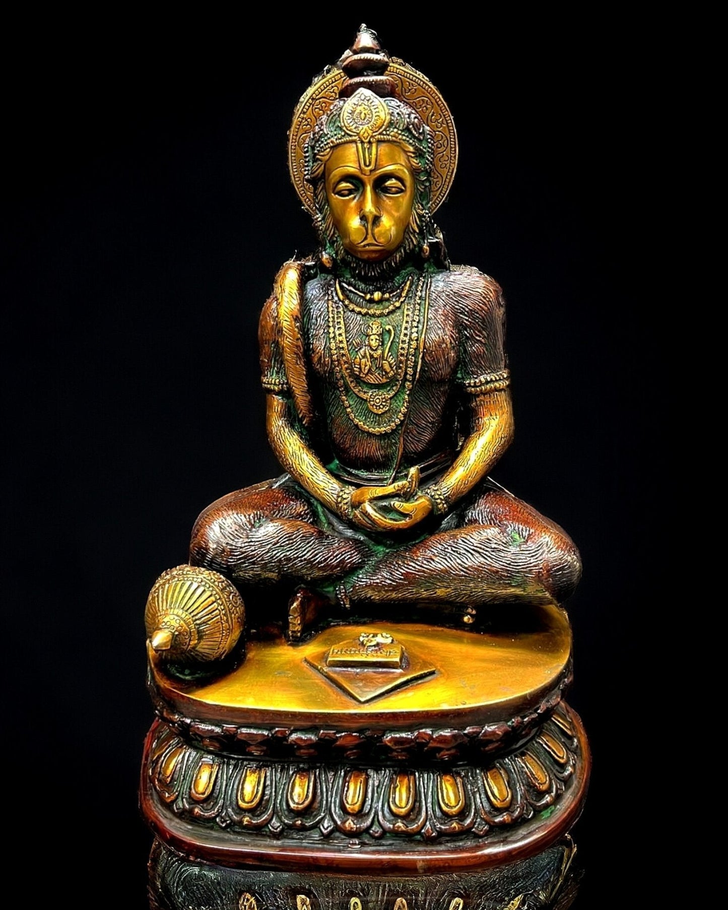 Sacred Pure Brass meditation Hanuman Idol - 14" - Sama Homes Idol - Brass Sculpture