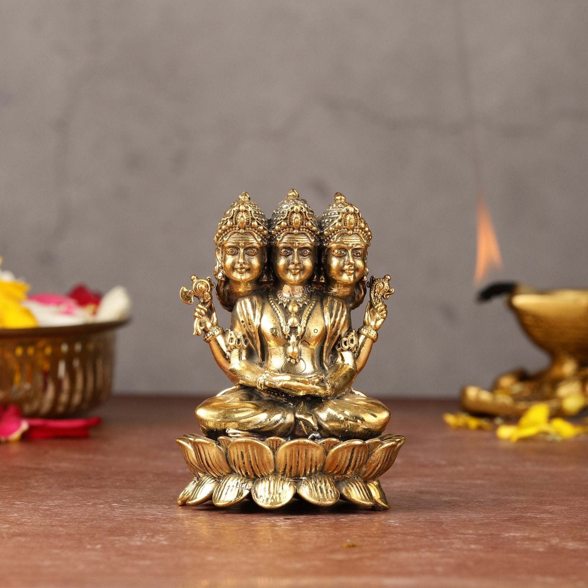 Seated Lord Brahma Lightweight Brass Idol - 3.5-inch - Sama Homes Idol - Brass Sculpture - Eco-friendly - Sama Homes