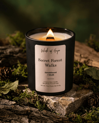 Secret Forest Walks Candle | Sandalwood + Musk by Wick of Hope - Full Size Candle (View 2)