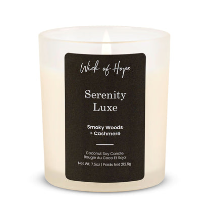 Serenity Luxe Candle | Smoky Woods + Cashmere by Wick of Hope - Full Size Candle