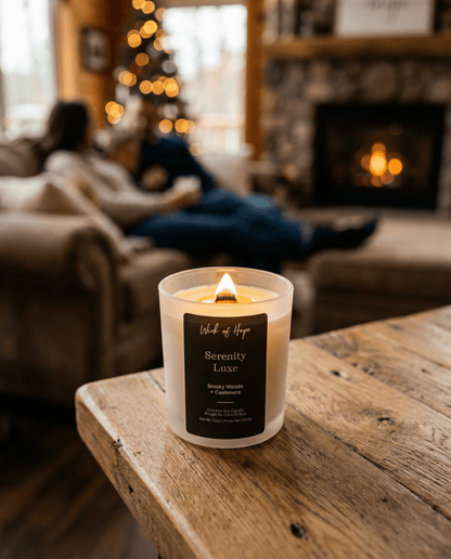 Serenity Luxe Candle | Smoky Woods + Cashmere by Wick of Hope - Full Size Candle (View 5)