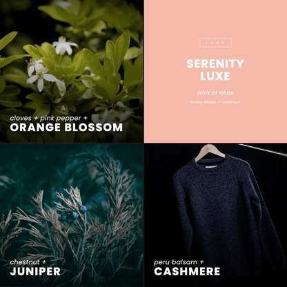 Serenity Luxe Candle | Smoky Woods + Cashmere by Wick of Hope - Full Size Candle (View 7)