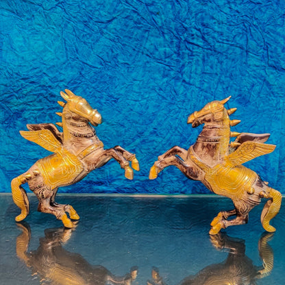 Image of Set of Two Angel Flying Horses - Antique Finish | span touch elegance | Premium Brass & Wood Decor | Sama Homes