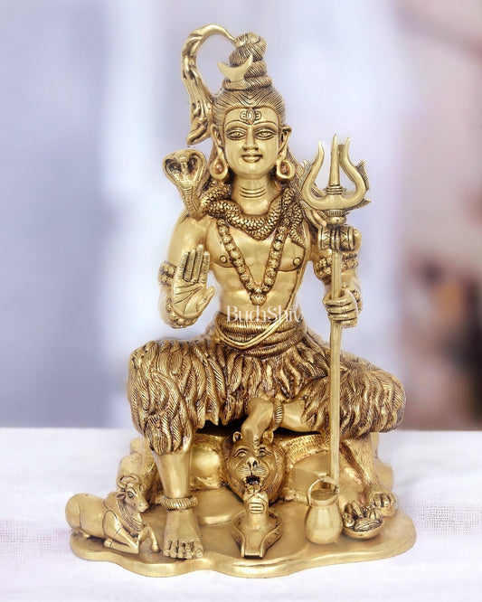 Shiva Brass Statue with Nandi - 18" Height - Sama Homes Idol - Brass Sculpture