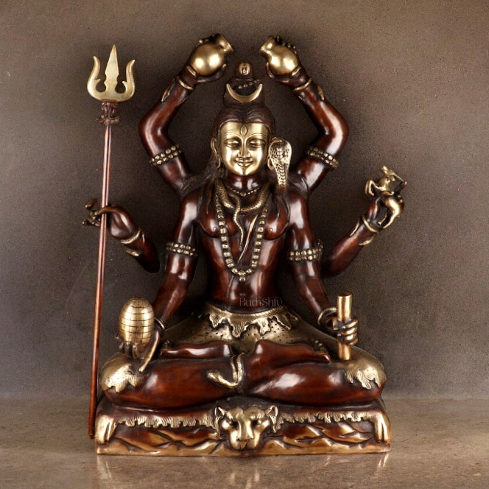 Six-Armed Shiva Statue in Superfine Brass - 30 Inch Handcrafted Mahakala - Sama Homes Idol - Brass Sculpture - Eco-friendly - Sama Homes