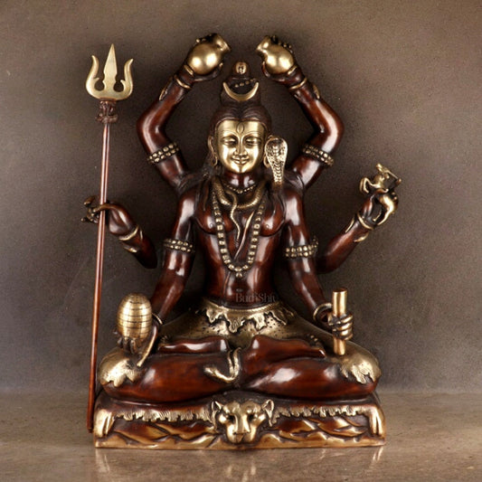 Six-Armed Shiva Statue in Superfine Brass - 30 Inch Handcrafted Mahakala - Sama Homes Idol - Brass Sculpture