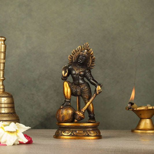 Small Pure Brass Black Standing Hanuman Idol | 6" - Sama Homes Idol - Brass Sculpture