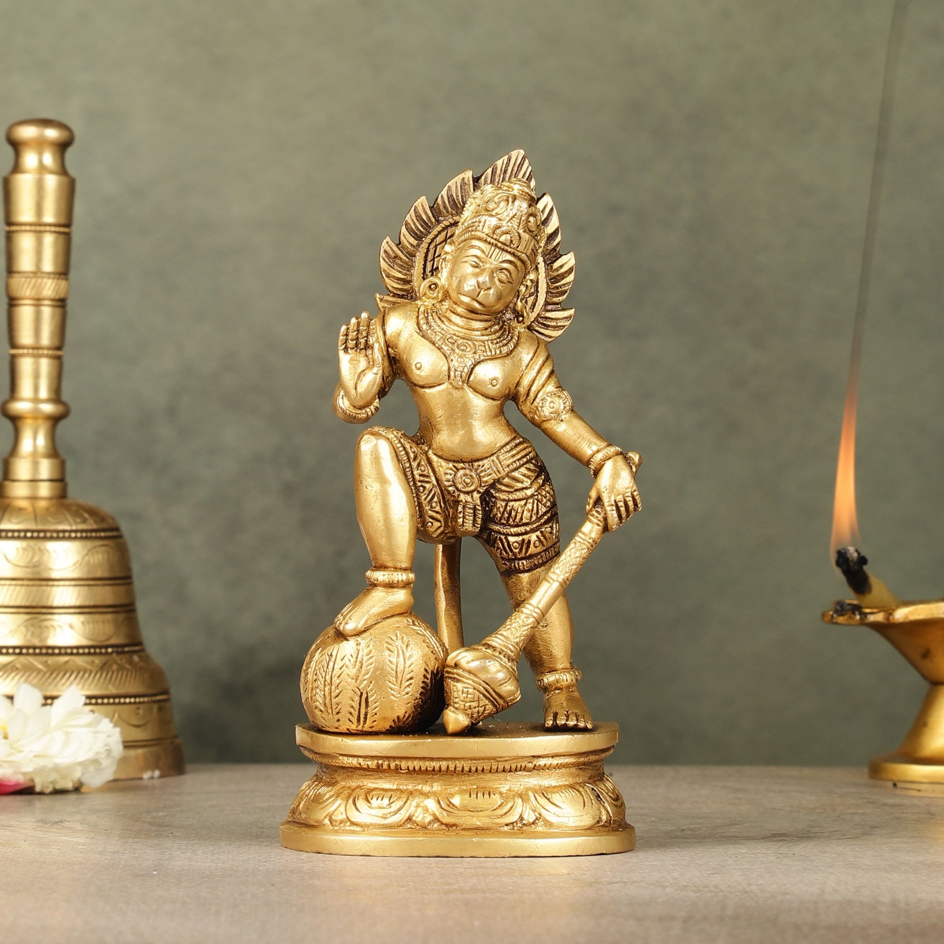 Small Pure Brass Standing Hanuman Idol | 6" - Sama Homes Idol - Brass Sculpture - Eco-friendly - Sama Homes