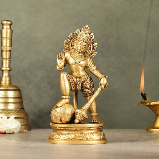 Small Pure Brass Standing Hanuman Idol | 6" - Sama Homes Idol - Brass Sculpture