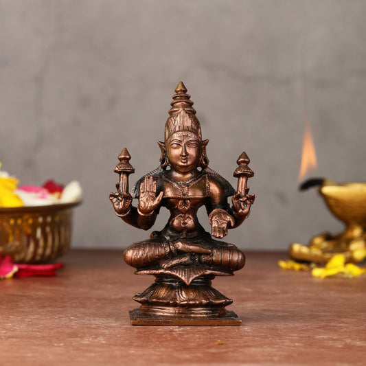 Small Pure Copper Devi Padmavati (Lakshmi) Idol - 3.5-inch - Sama Homes Idol - Brass Sculpture