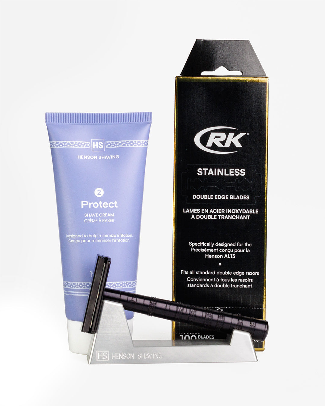 Henson Starter Bundle Jet Black – AL13 Razor Kit, Stand & Shave Cream – Sama Homes