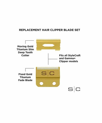 Stylecraft Fixed Gold Titanium Fade Hair Clipper Blade with Moving Gold Titanium Slim Deep Tooth Cutter Set by StyleCraft - Sustainable Living (View 3)