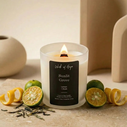 Sunlit Grove Candle | Lemon + Musk by Wick of Hope - Full Size Candle (View 2)