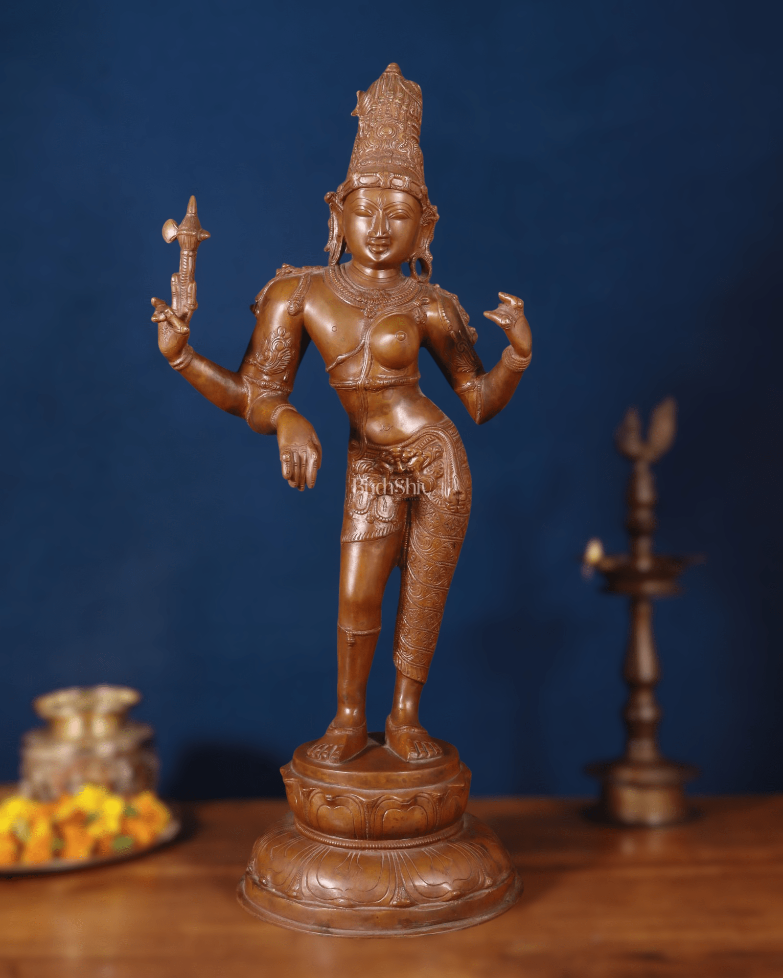 Superfine Brass Ardhanarishwara Statue - 27" Vintage Bronze Tone - Sama Homes Idol - Brass Sculpture - Eco-friendly - Sama Homes