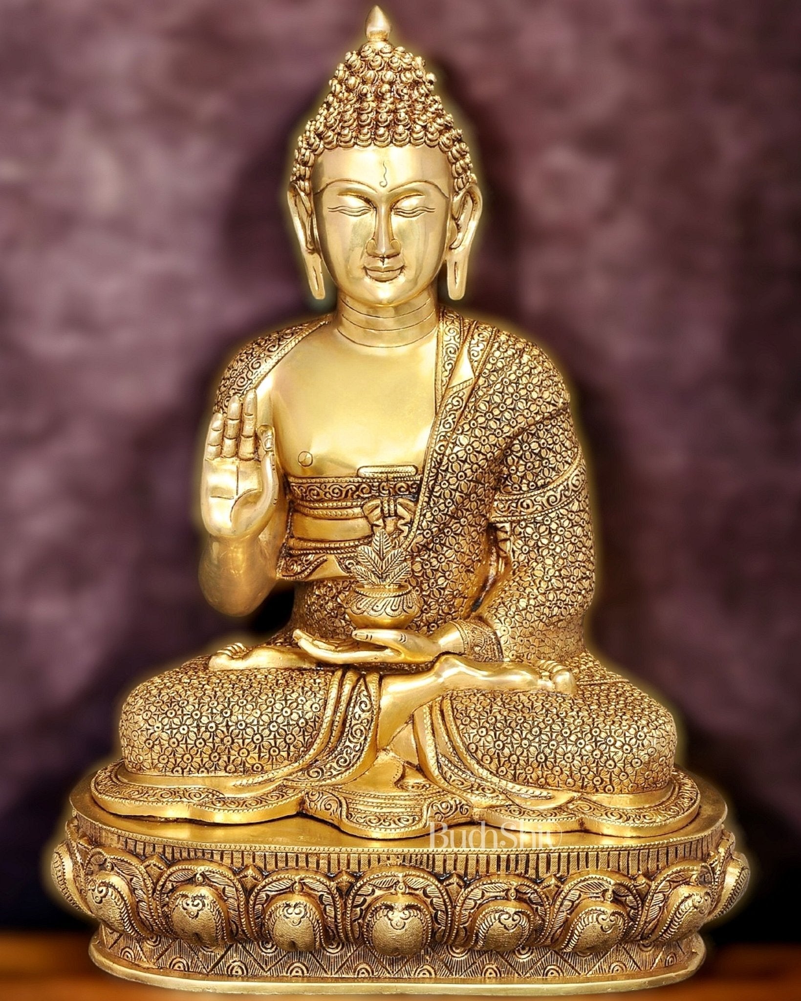Superfine Brass Buddha Statue - 23 inch - Sama Homes Idol - Brass Sculpture - Eco-friendly - Sama Homes