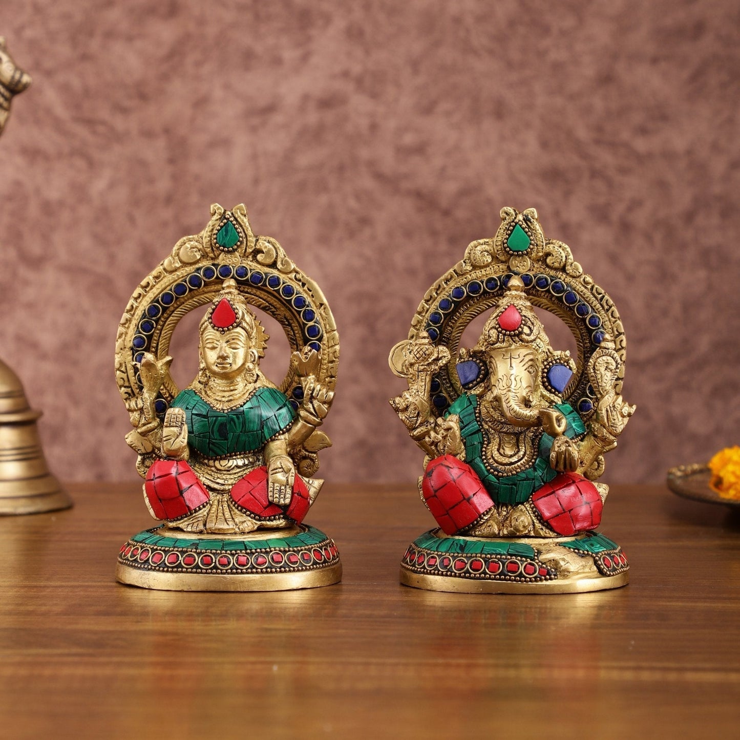 Superfine Brass Ganesh Lakshmi Idol Pair | 5.5-inch, 3 kg - Sama Homes Idol - Brass Sculpture