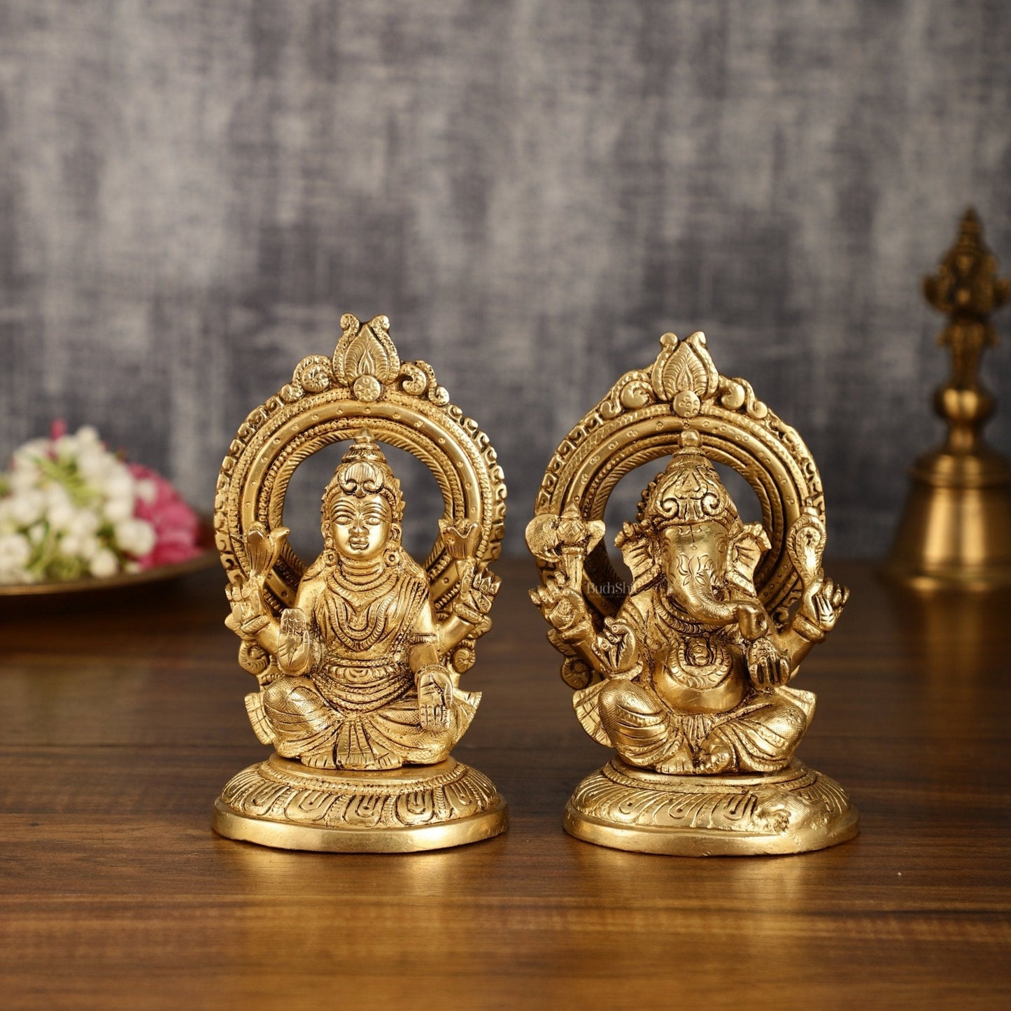 Superfine Brass Ganesh Lakshmi Idol Pair | 5.5 Inch Height - Sama Homes Idol - Brass Sculpture