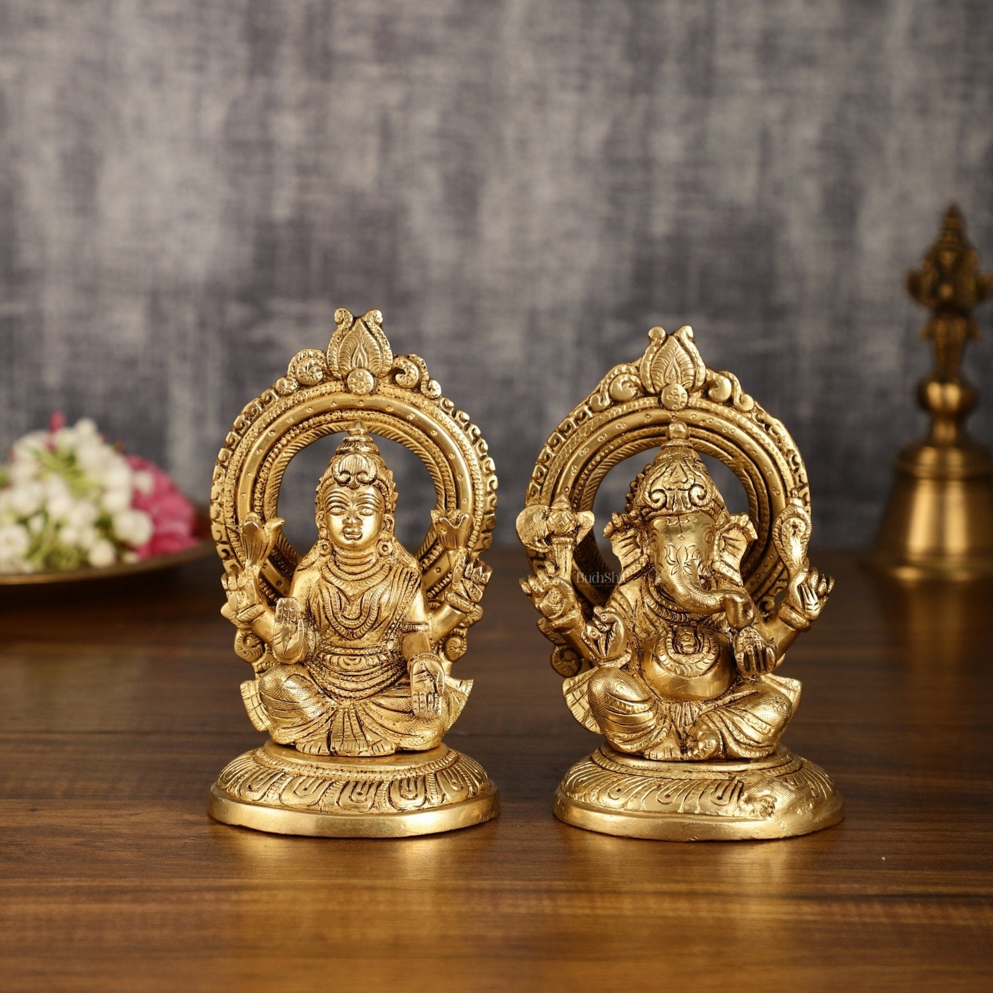 Superfine Brass Ganesh Lakshmi Idol Pair | 5.5 Inch Height - Sama Homes Idol - Brass Sculpture - Eco-friendly - Sama Homes
