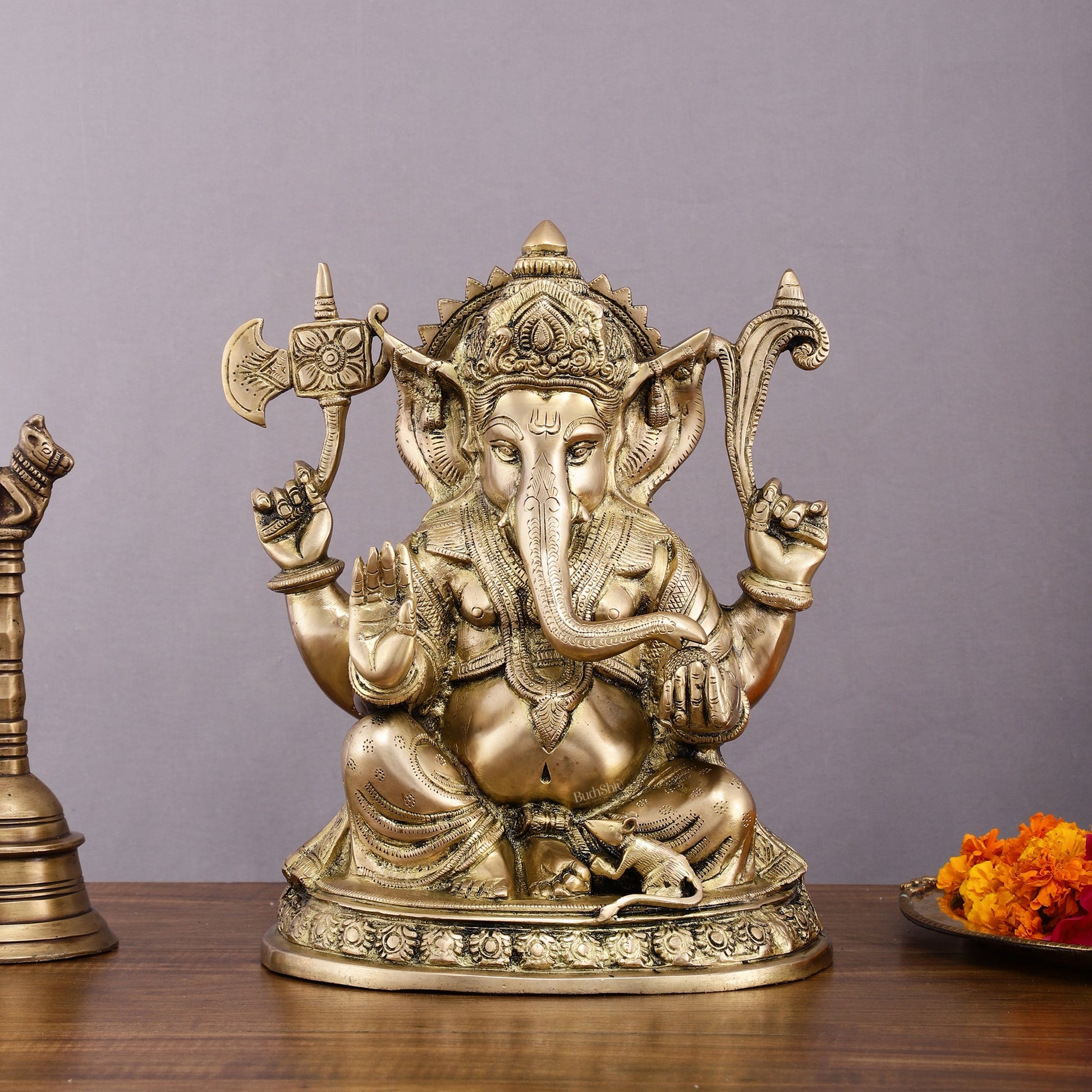 Superfine Brass Ganesha Statue - 12" Divine Blessings - Sama Homes Idol - Brass Sculpture - Eco-friendly - Sama Homes