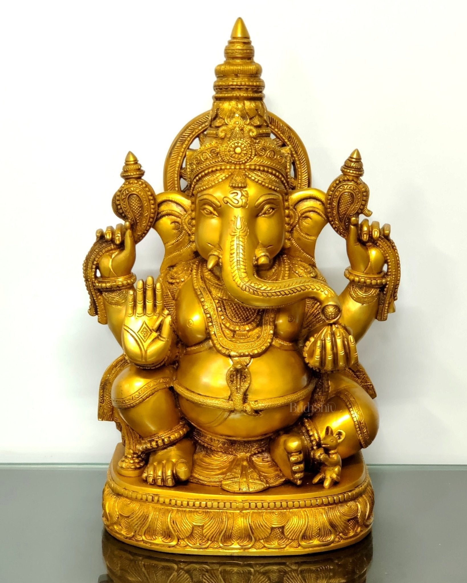 Superfine Brass Ganesha Statue - 20" Tall, 23kg - Sama Homes Idol - Brass Sculpture - Eco-friendly - Sama Homes