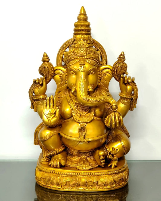 Superfine Brass Ganesha Statue - 20" Tall, 23kg - Sama Homes Idol - Brass Sculpture