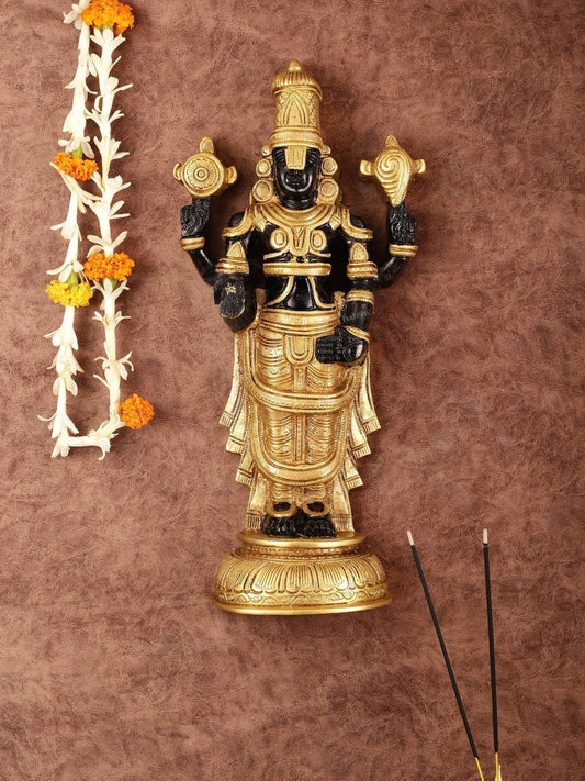 Superfine Brass Handcrafted Tirupati Balaji Wall Hanging - 16" x 8" - Sama Homes Idol - Brass Sculpture