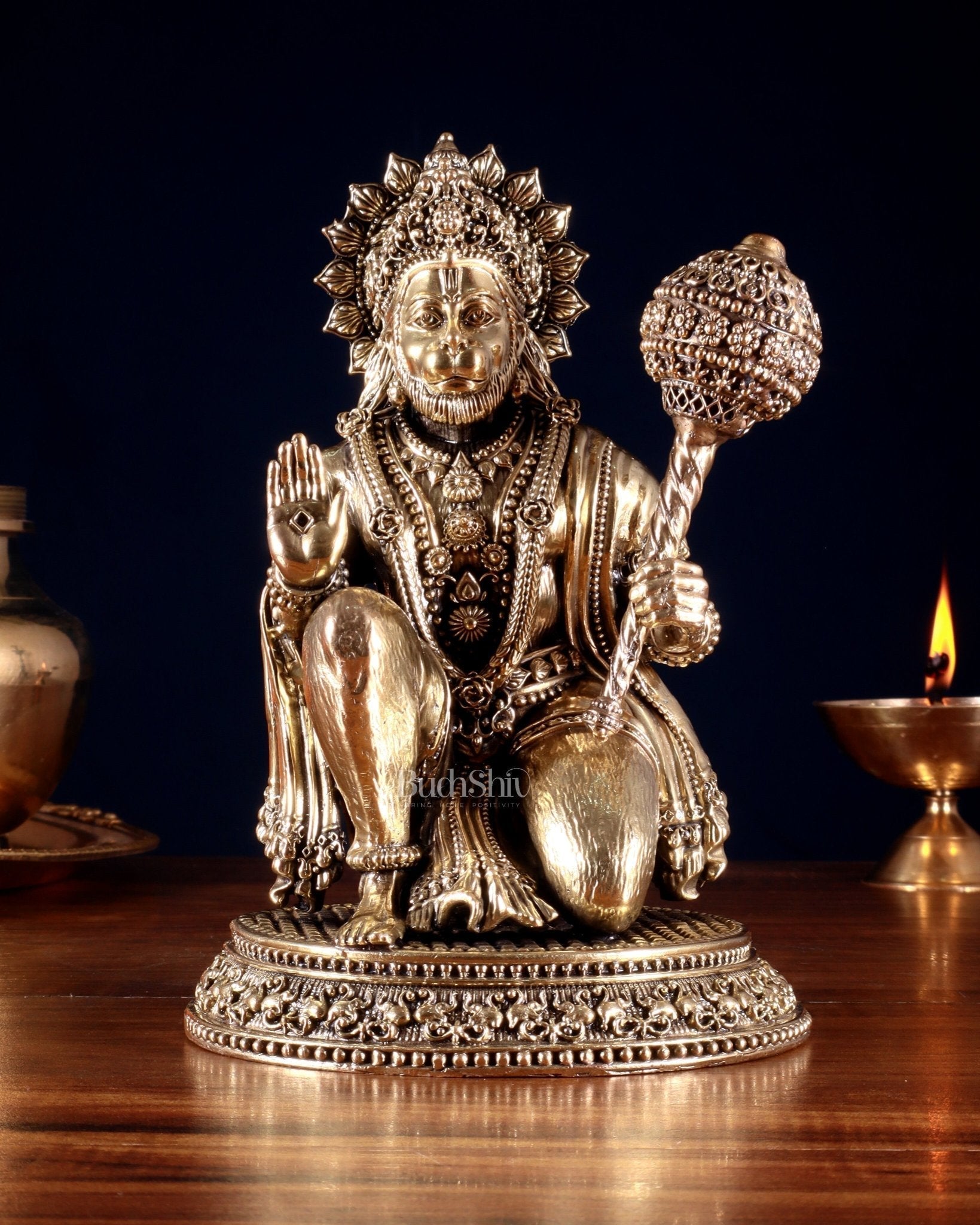 Superfine Brass Hanuman Idol – 8” - Sama Homes Idol - Brass Sculpture - Eco-friendly - Sama Homes