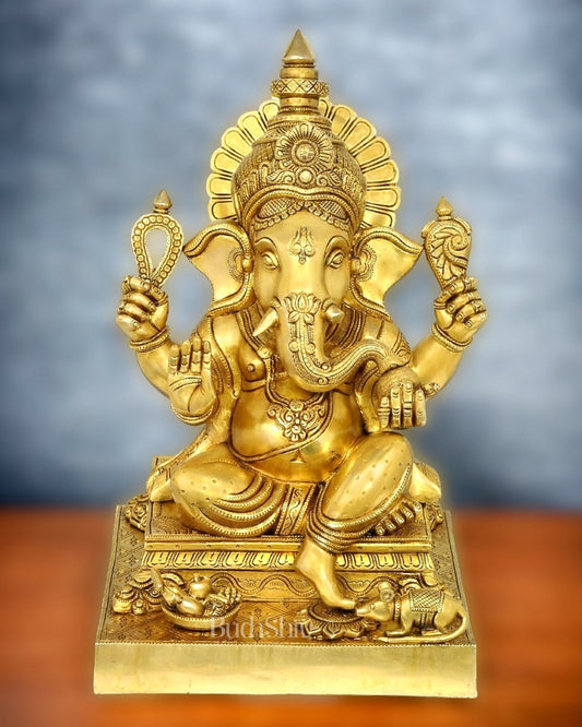 Superfine Brass Lord Ganesha Statue - 20 inch - Sama Homes Idol - Brass Sculpture