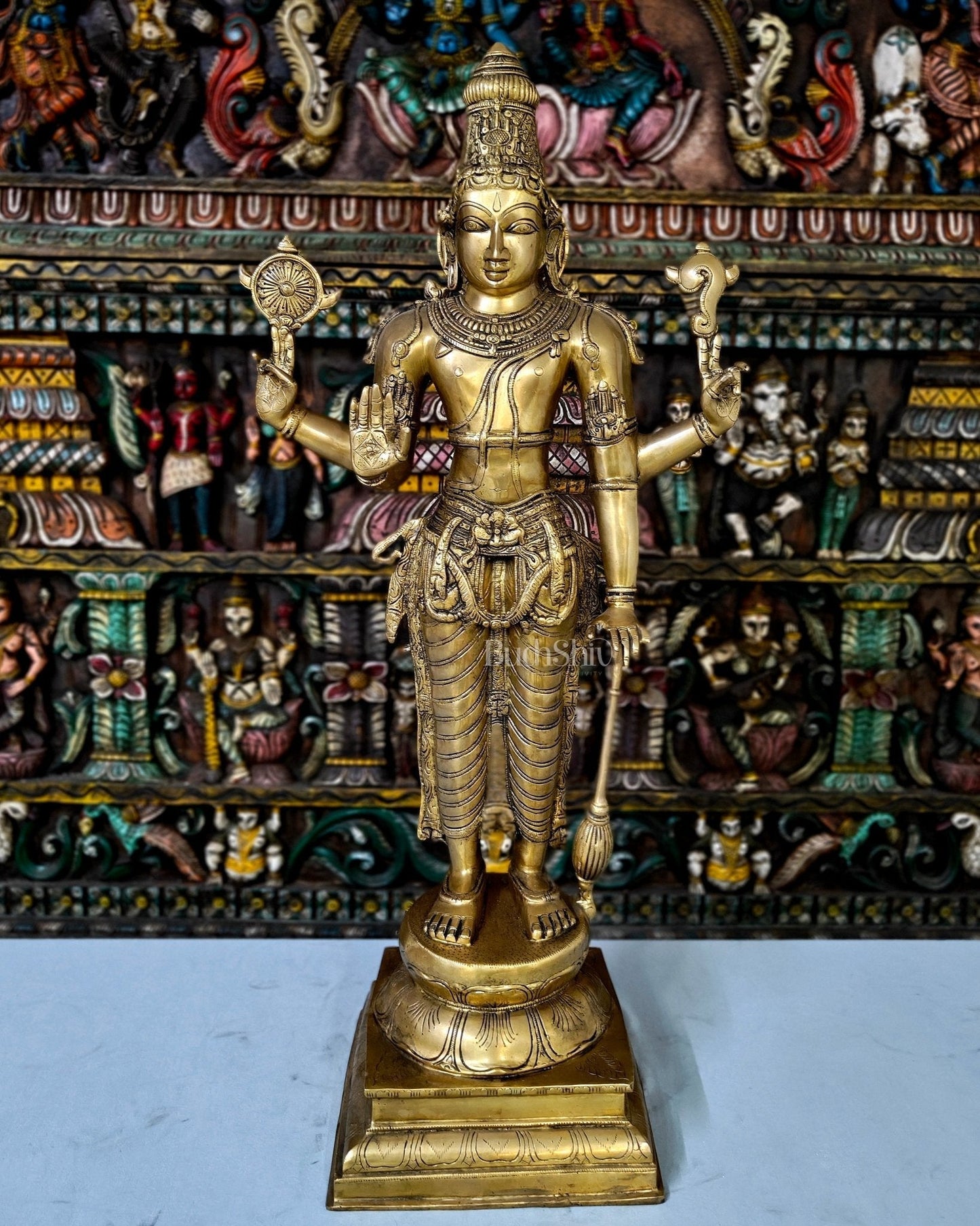 Superfine Brass Lord Vishnu Standing Sculpture - 37 inch - Sama Homes Idol - Brass Sculpture