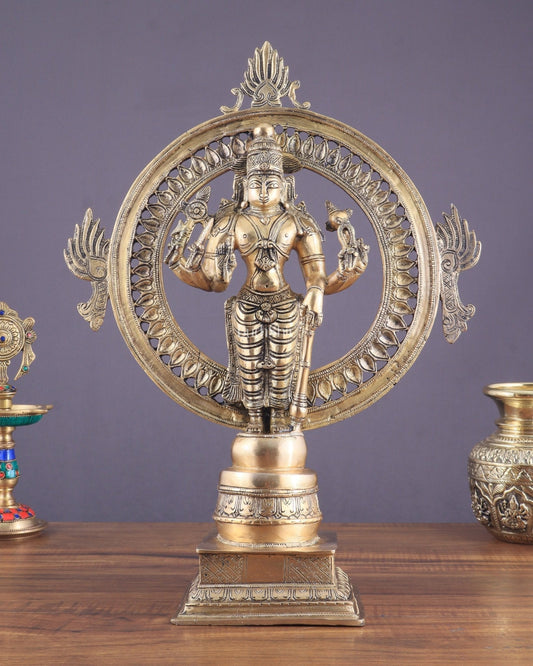Superfine Brass Lord Vishnu Statue with Sudarshan Chakra Aura - 16.5 Inch - Sama Homes Idol - Brass Sculpture