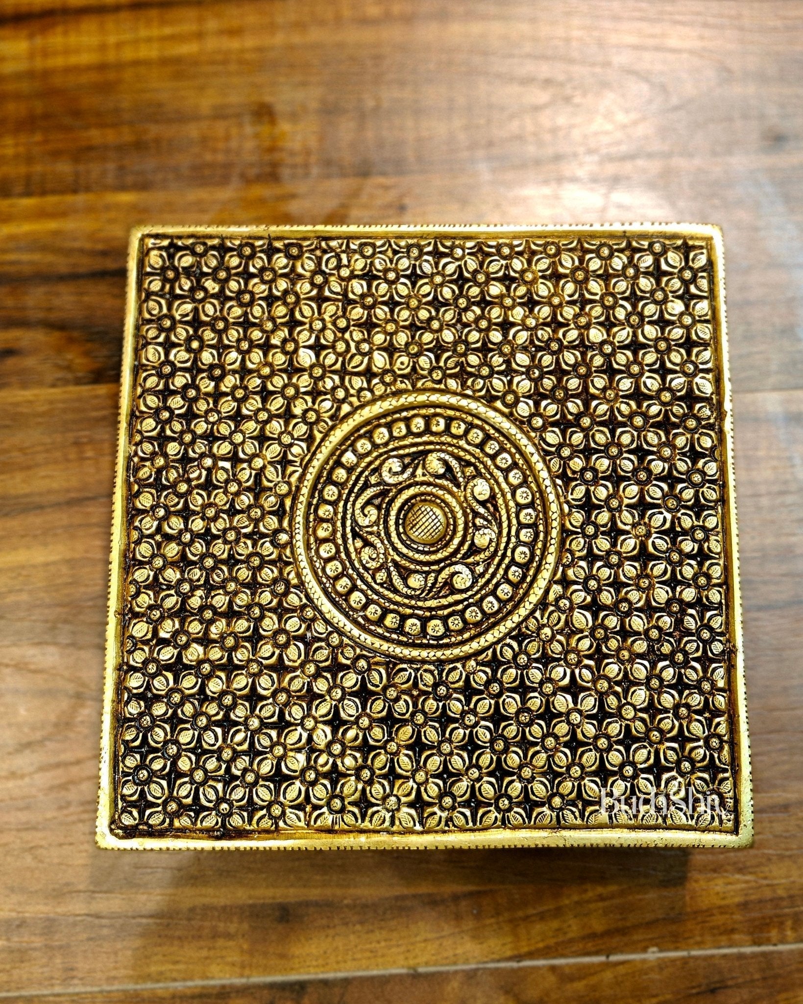 Superfine Brass Pooja Chowki Aasan for Temple - 8 x 8 inch - Sama Homes Idol - Brass Sculpture - Eco-friendly - Sama Homes