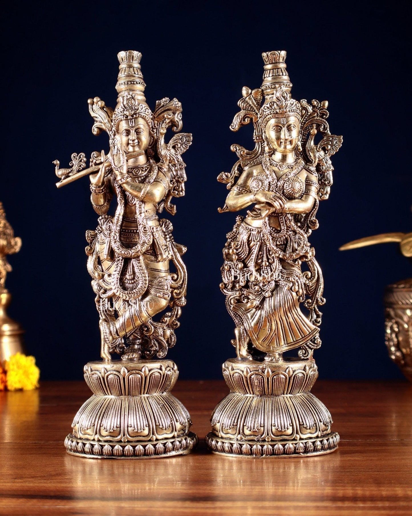 Superfine Brass Radha Krishna Idols – 9” Height - Sama Homes Idol - Brass Sculpture