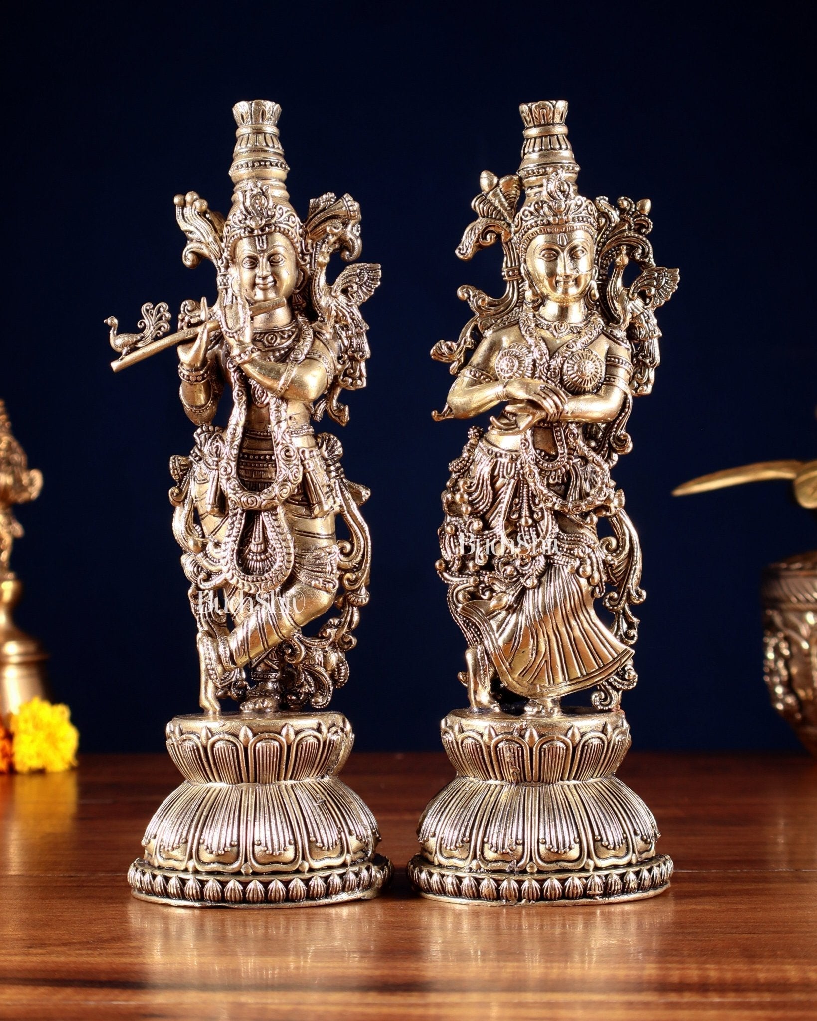 Superfine Brass Radha Krishna Idols – 9” Height - Sama Homes Idol - Brass Sculpture - Eco-friendly - Sama Homes