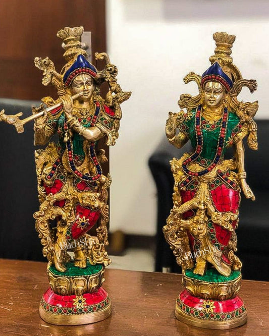 Sama Homes-radha krishna brass idols 14 with stonework 3