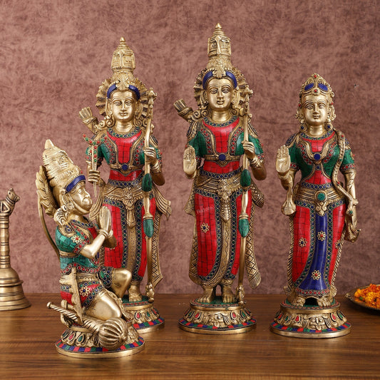 Superfine Brass Ram Darbar Idols Set with Stonework | Divine Grace 20" - Sama Homes Idol - Brass Sculpture