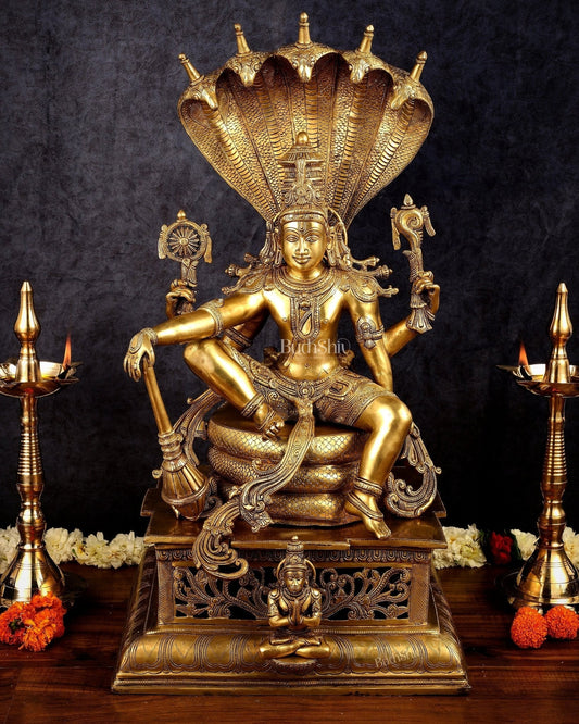 Superfine Brass Shri Hari Narayana ( Vishnu ) under Sheshanaag statue  – 29” - Sama Homes Idol - Brass Sculpture